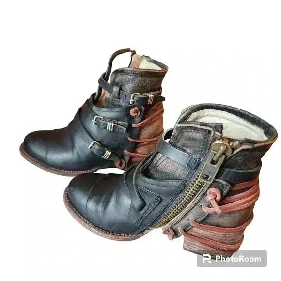 Freebird by Steven Shoes Crue Leather and Suede Bootie Red Black Size 6 - Picture 8 of 13